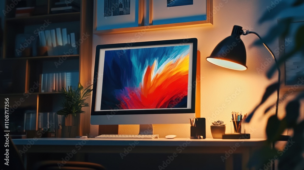Poster Abstract Artwork Displayed On Modern Computer Screen