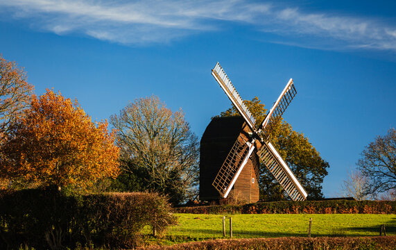 Nutley Windmill late autumn nestled with Ashdown forest on the high weald east Sussex south east England UK