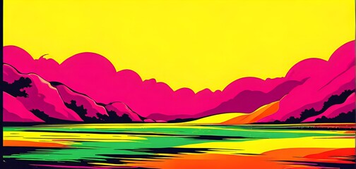 pop art background in yellow, pink, green and red