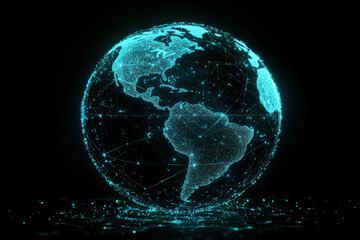 Globe with interconnected lines and dots symbolizing global communication and connectivity.