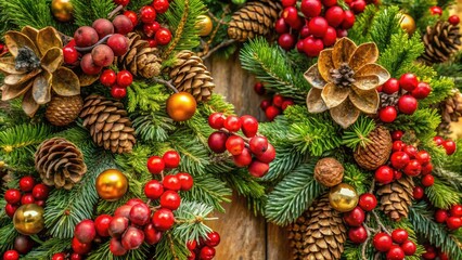 Fototapeta premium Christmas Garland Decoration Set: Festive Holiday Design Elements for Winter Celebrations