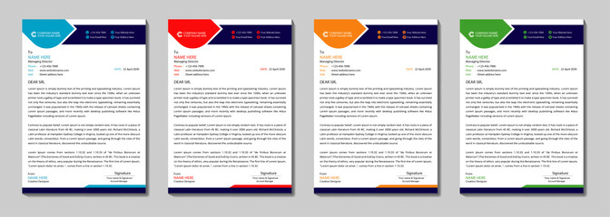 Modern business letterhead design in abstract design with 4 color variation