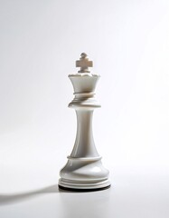 Fototapeta premium A Striking Chess Piece Poised on a Pristine White Surface, Capturing the Essence of Strategy, Game Theory, and Minimalism in a Documented Style for Visual Storytelling
