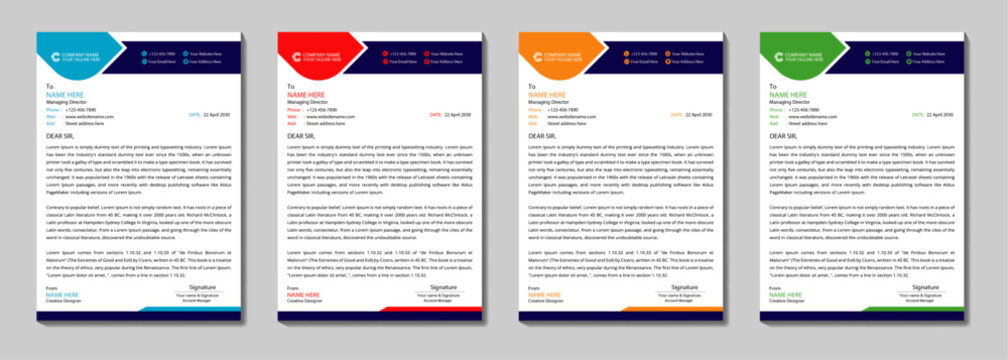 Modern business letterhead design in abstract design with 4 color variation