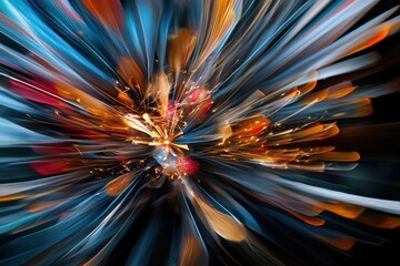 Fototapeta premium A blurry image of a colorful explosion with a bright orange and blue center