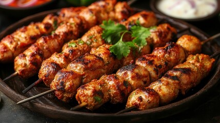 Grilled chicken skewers backyard barbecue food photography cozy environment close-up view culinary delight