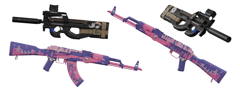 Akm and  FN P90 isolated on white