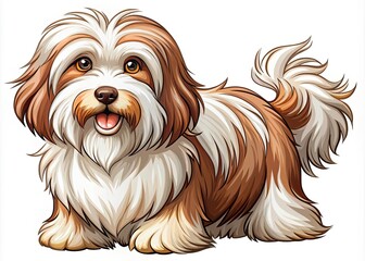 Naklejka premium Havanese Dog Coloring Page: Adorable Puppy, Rule of Thirds Composition, Cute Dog Illustration
