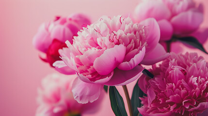 Obraz premium Close-up of pink peonies, showcasing beautiful fresh-cut flowers for a catalog or online store. Floral shop concept.