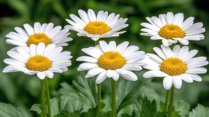Obraz premium Vibrant white daisy flowers blooming in a garden nature photography springtime beauty close-up viewpoint
