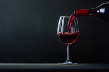 A glass of red wine is poured into a wine glass