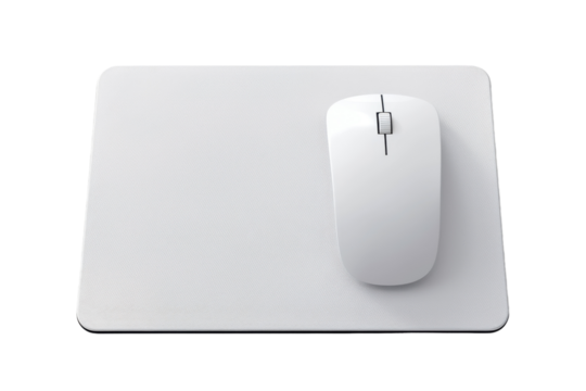 White mouse and mouse pad on a clean surface with minimalist design for modern workspace efficiency