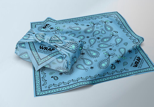 Fabric Bandana Wrap Packaging Rumpled Cloth Left Far View Mockup