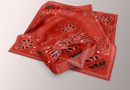 Fabric Bandana Wrap Packaging Rumpled Cloth Right View Mockup