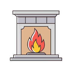 fireplace with fire vector icon, christmas vector illustration - simple illustration of afireplace with fire, symbolizing holiday celebrations and festive spirit. christmas flat illustration.