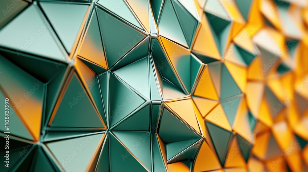 Poster abstract teal and gold triangular geometric pattern