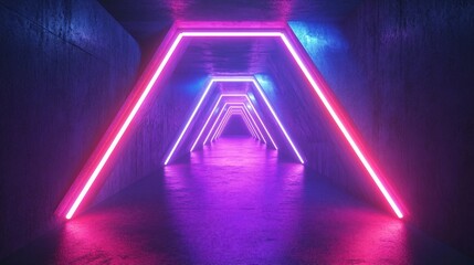 Fototapeta premium a long tunnel with neon lights in it
