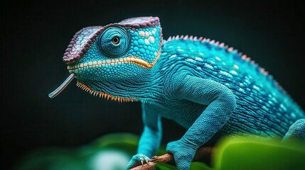Obraz premium Chameleon in action tropical environment wildlife photography close-up perspective vibrant colors and textures