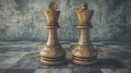 Two wooden chess kings facing each other on a chessboard.
