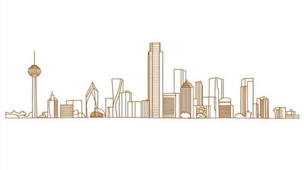Naklejka premium Urban Silhouette: Iconic Buildings in Single-Line Sketch