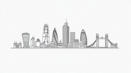 Obraz premium Urban Silhouette: Iconic Buildings in Single-Line Sketch