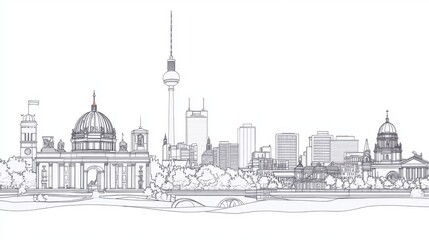 Obraz premium Urban Silhouette: Iconic Buildings in Single-Line Sketch
