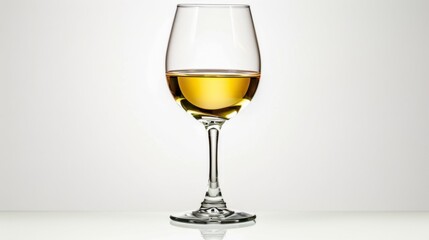 Fototapeta premium A glass of white wine with light golden color, isolated on white background