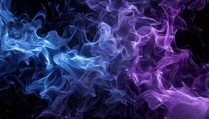 An abstract blue and purple smoke cloud blending with a black background evokes a sense of movement and mystery for artistic or professional use.