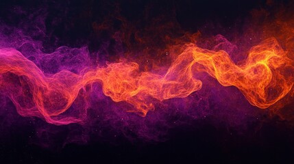 Fototapeta premium Fiery orange and magenta particle wave, intense glow effect, dark backdrop,