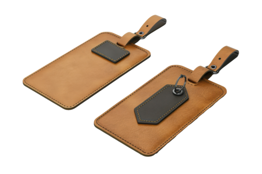 Brown leather luggage tags for travel enthusiasts for identification and personalization