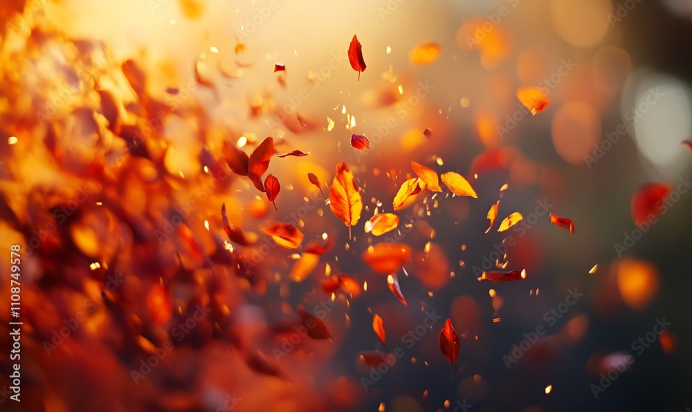 Aufkleber a vibrant scene showcasing colorful autumn leaves swirling in the air, illuminated by soft sunlight,