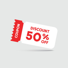 Gift voucher icon in flat style. 50% discount vector illustration on isolated background. Promotion coupon sign business concept.