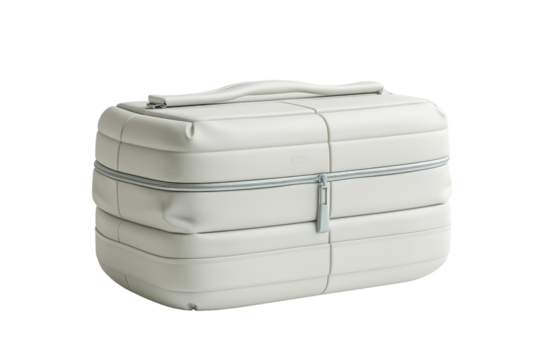 Modern white storage bag with a sleek design and zipper closure for organizing personal items