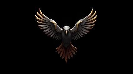 Fototapeta premium An exquisitely crafted logo showcasing a majestic red tailed hawk its dark gray and gold design shimmering against a solid black backdrop