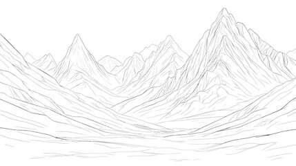 Abstract Mountain Landscape. Polygonal Sketch. Outline Background