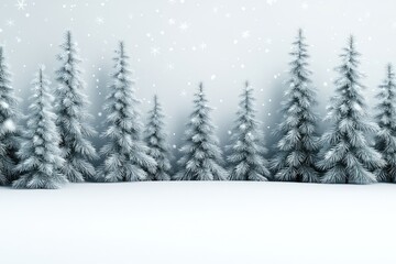 Fototapeta premium Snowy Winter Forest Scene Christmas Holiday Background with Pine Trees and Snowflakes
