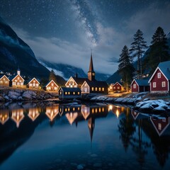 Fototapeta premium A village in the Norwegian fjords