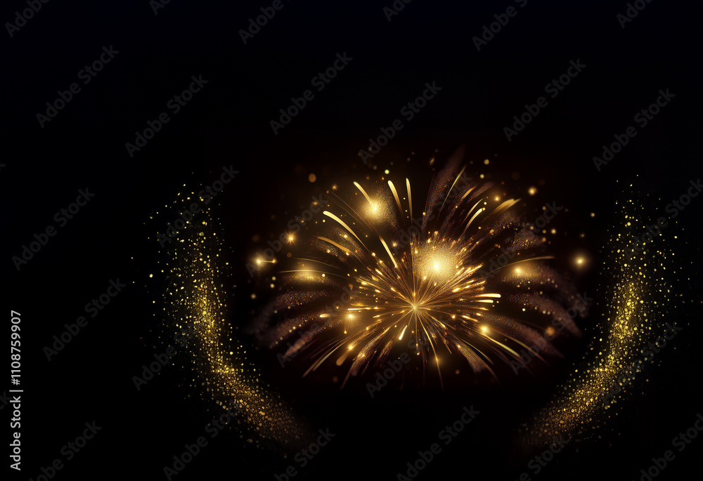 Poster a dazzling burst of golden fireworks explodes against a deep black background, shimmering with light