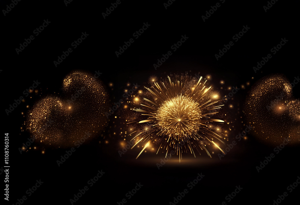 Poster a radiant golden sphere explodes in a dazzling firework display against a dark background. the intri