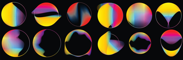 Obraz premium Vector Illustration .Fluid gradient . Set of circle Logos . Colorful frame template .Design logo element collection. Abstract liquid gradient shape .Colorful design icin pack.