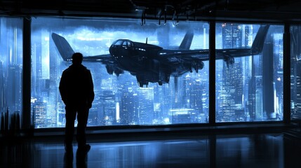 Futuristic Drone Over Cityscape with Dynamic Lighting