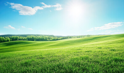 Obraz premium Serene rolling hills under vibrant blue sky. Peaceful landscape idyllic scenery