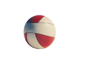 Colorful volleyball resting on a white background highlighting its details and texture