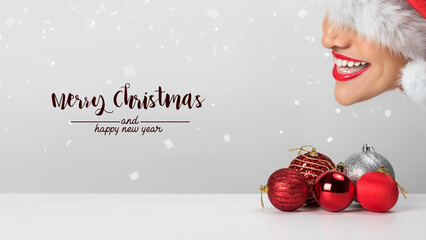 Christmas composition. Christmas balls with red on white background.