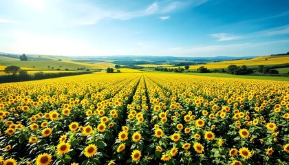 Fototapeta premium Golden Sunflower Field at Sunset: A Breathtaking Display of Nature's Beauty