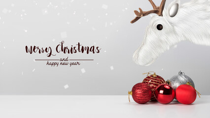 Christmas composition. Christmas balls with red on white background.