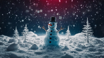 Fototapeta premium Snowman Smiling Brightly in a Minimalist Winter Wonderland