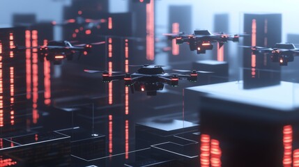 Futuristic Drones Over Urban Landscape