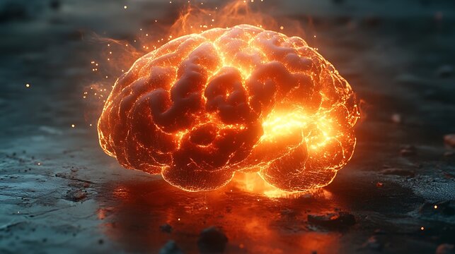 Explosive digital art dark abstract brain visualization concept