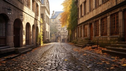 Obraz premium Cobblestone Street in a European Town